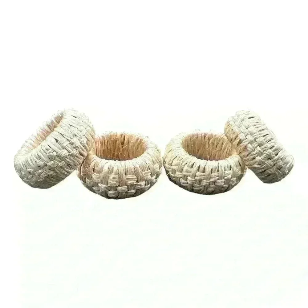 Woven straw raffia napkin rings set of 4